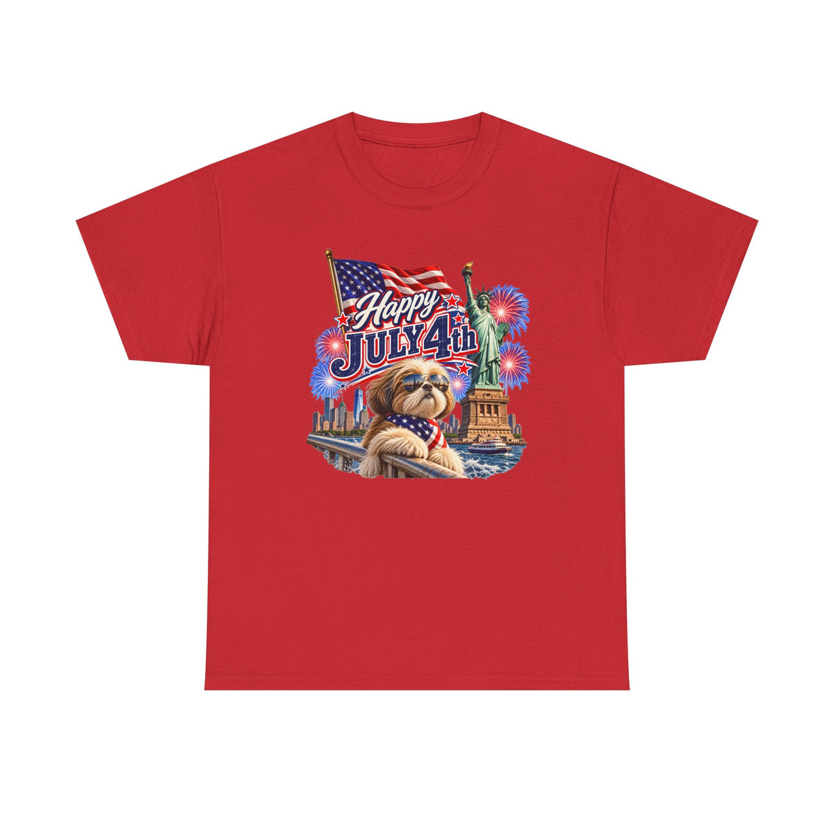 4th of July Dog T-Shirt - Happy July 4th Patriotic Fireworks Tee