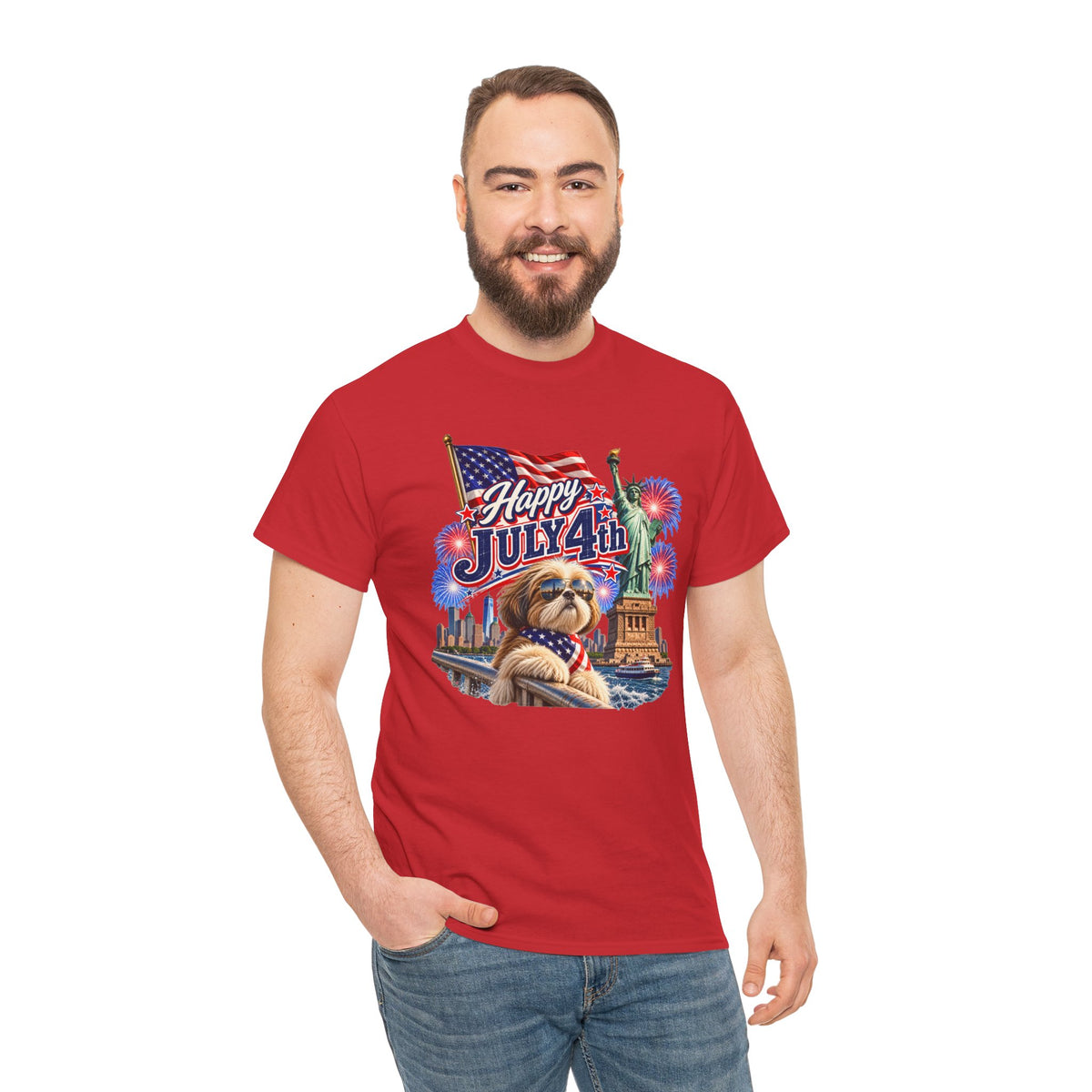 4th of July Dog T-Shirt - Happy July 4th Patriotic Fireworks Tee