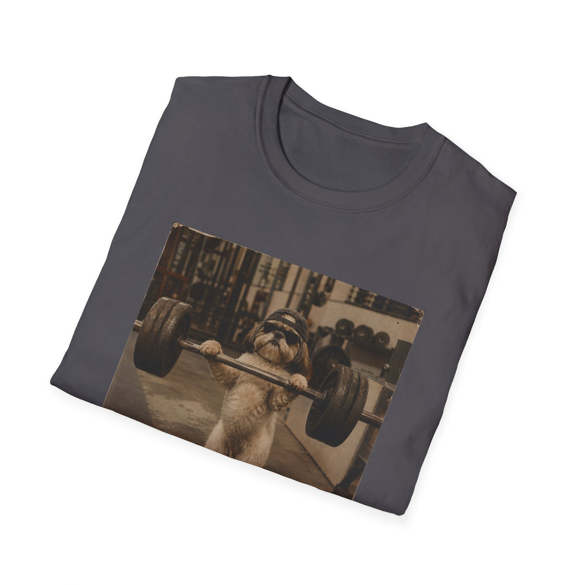Strong Dog Lifting Barbell T-Shirt | Cute Gym Animal Graphic Tee