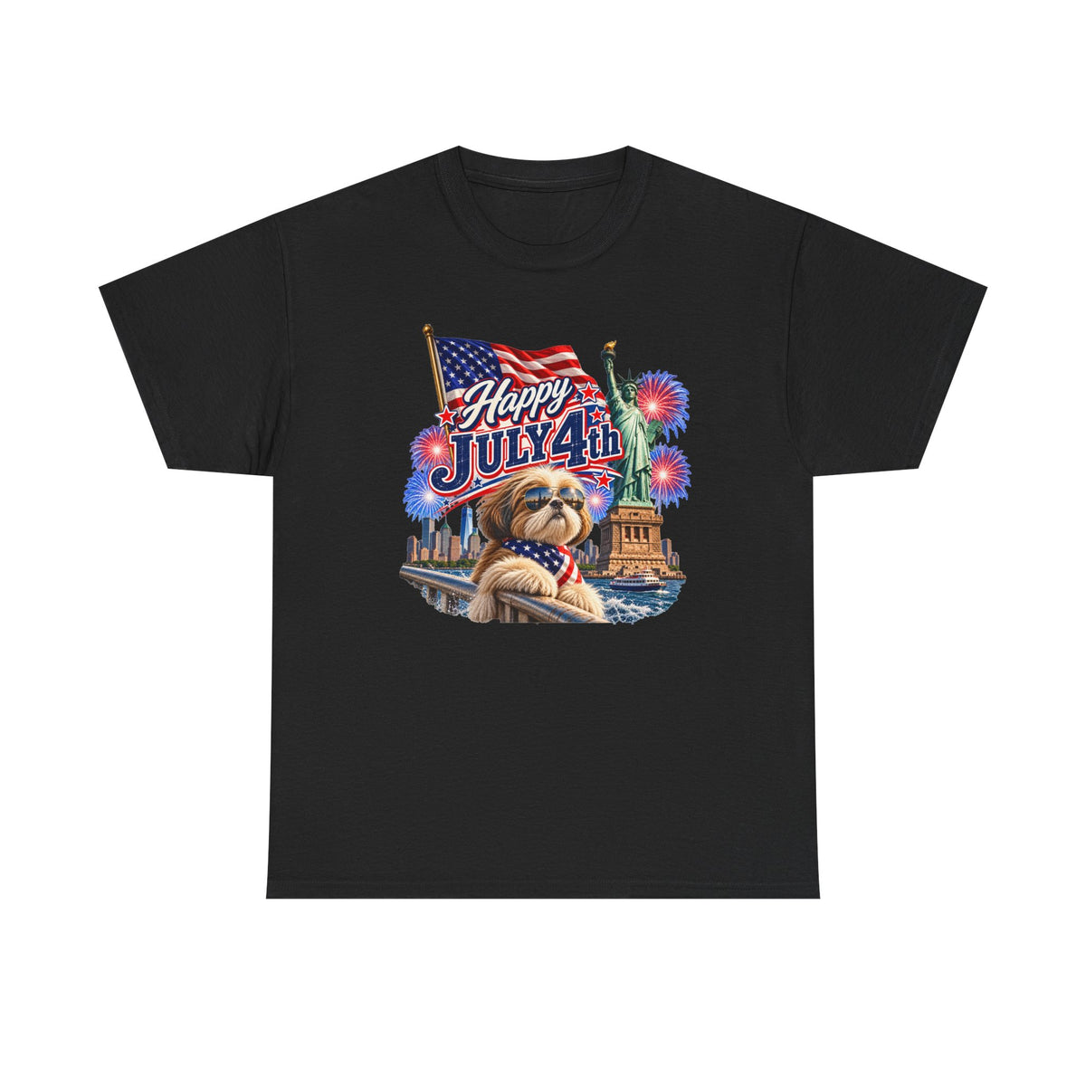 4th of July Dog T-Shirt - Happy July 4th Patriotic Fireworks Tee