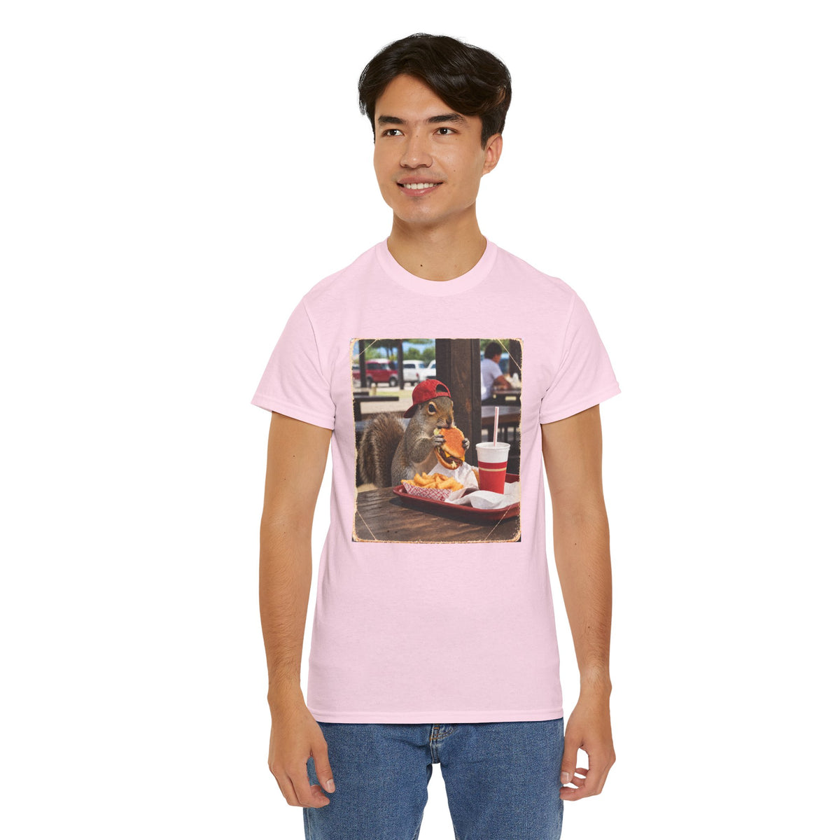 Squirrel Eating Burger T‑Shirt — Funny Animal Photo Tee