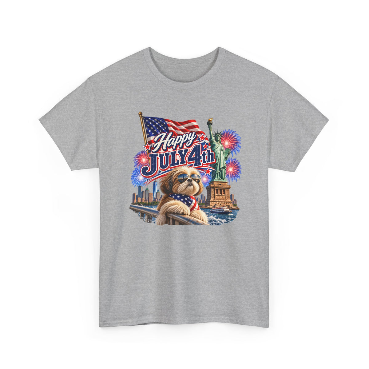 4th of July Dog T-Shirt - Happy July 4th Patriotic Fireworks Tee