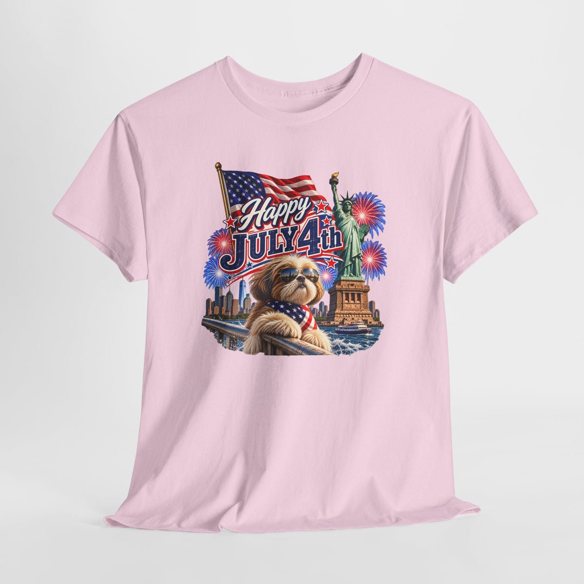 4th of July Dog T-Shirt - Happy July 4th Patriotic Fireworks Tee