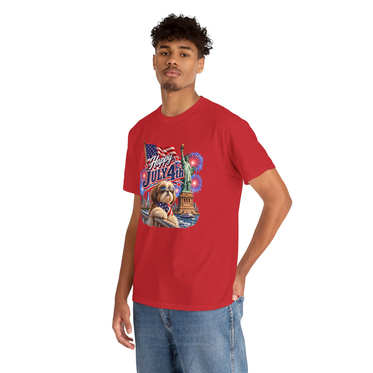 4th of July Dog T-Shirt - Happy July 4th Patriotic Fireworks Tee