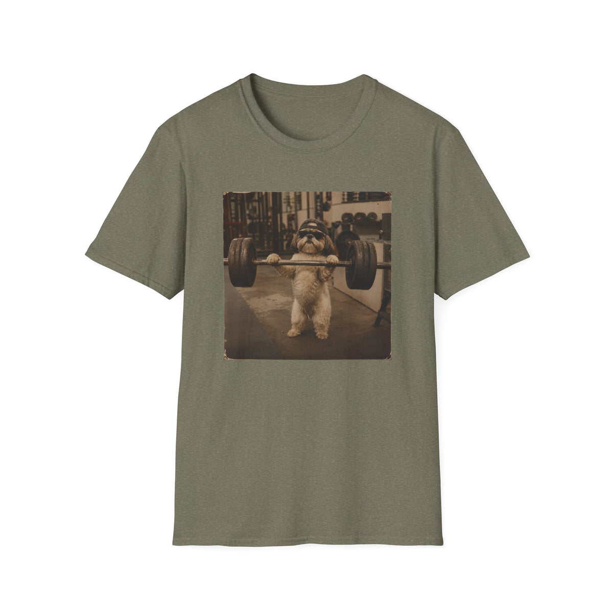 Strong Dog Lifting Barbell T-Shirt | Cute Gym Animal Graphic Tee