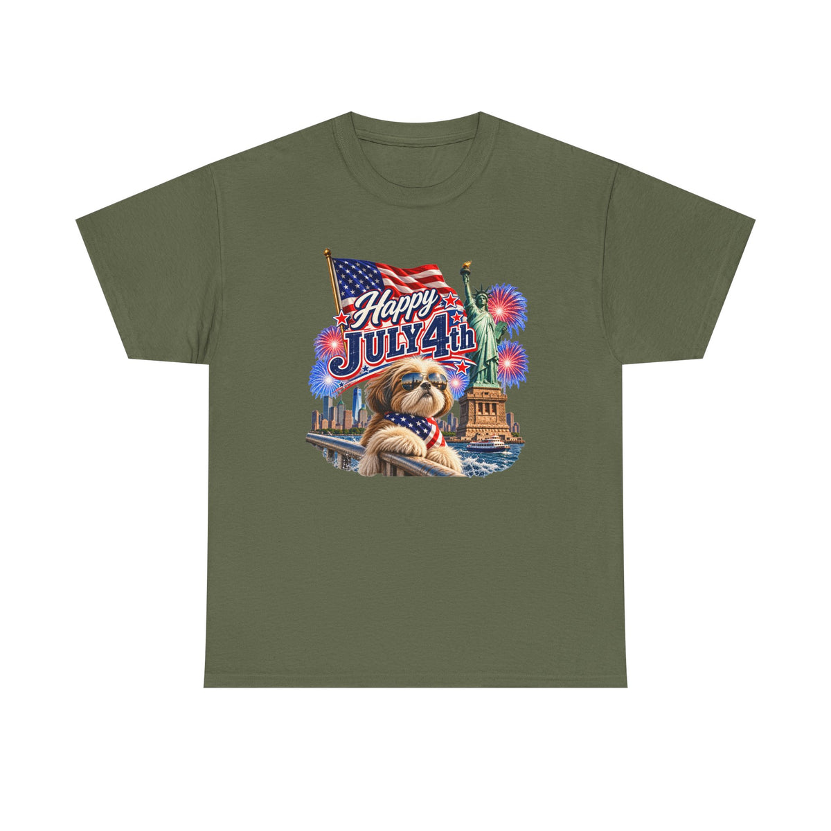 4th of July Dog T-Shirt - Happy July 4th Patriotic Fireworks Tee