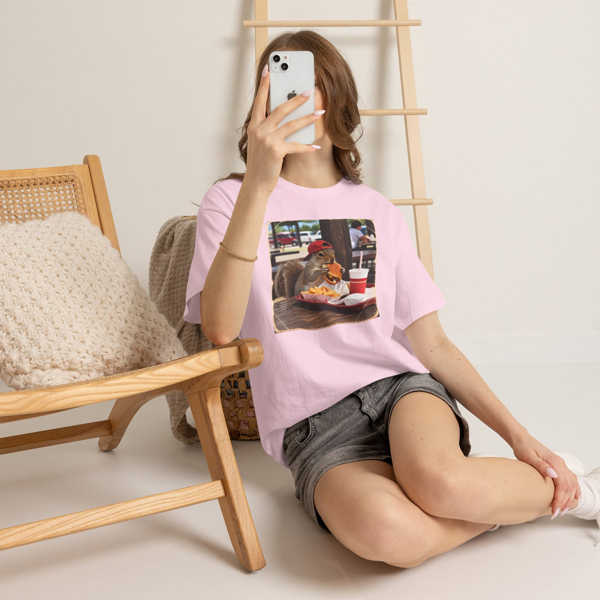 Squirrel Eating Burger T‑Shirt — Funny Animal Photo Tee