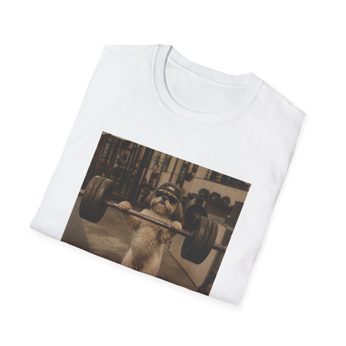 Strong Dog Lifting Barbell T-Shirt | Cute Gym Animal Graphic Tee