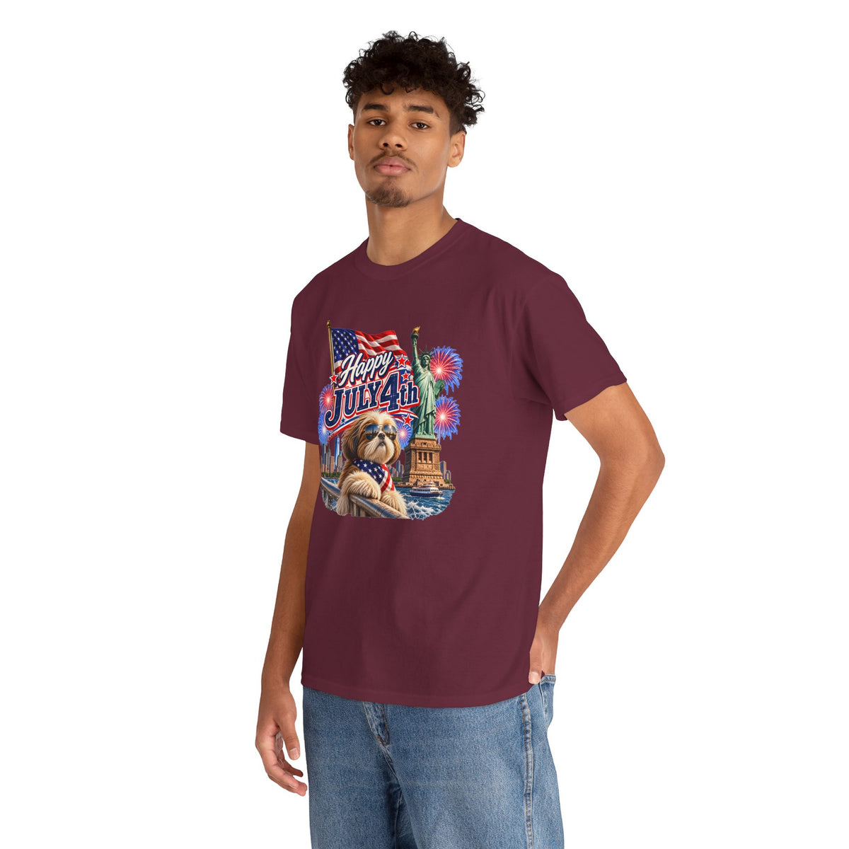 4th of July Dog T-Shirt - Happy July 4th Patriotic Fireworks Tee