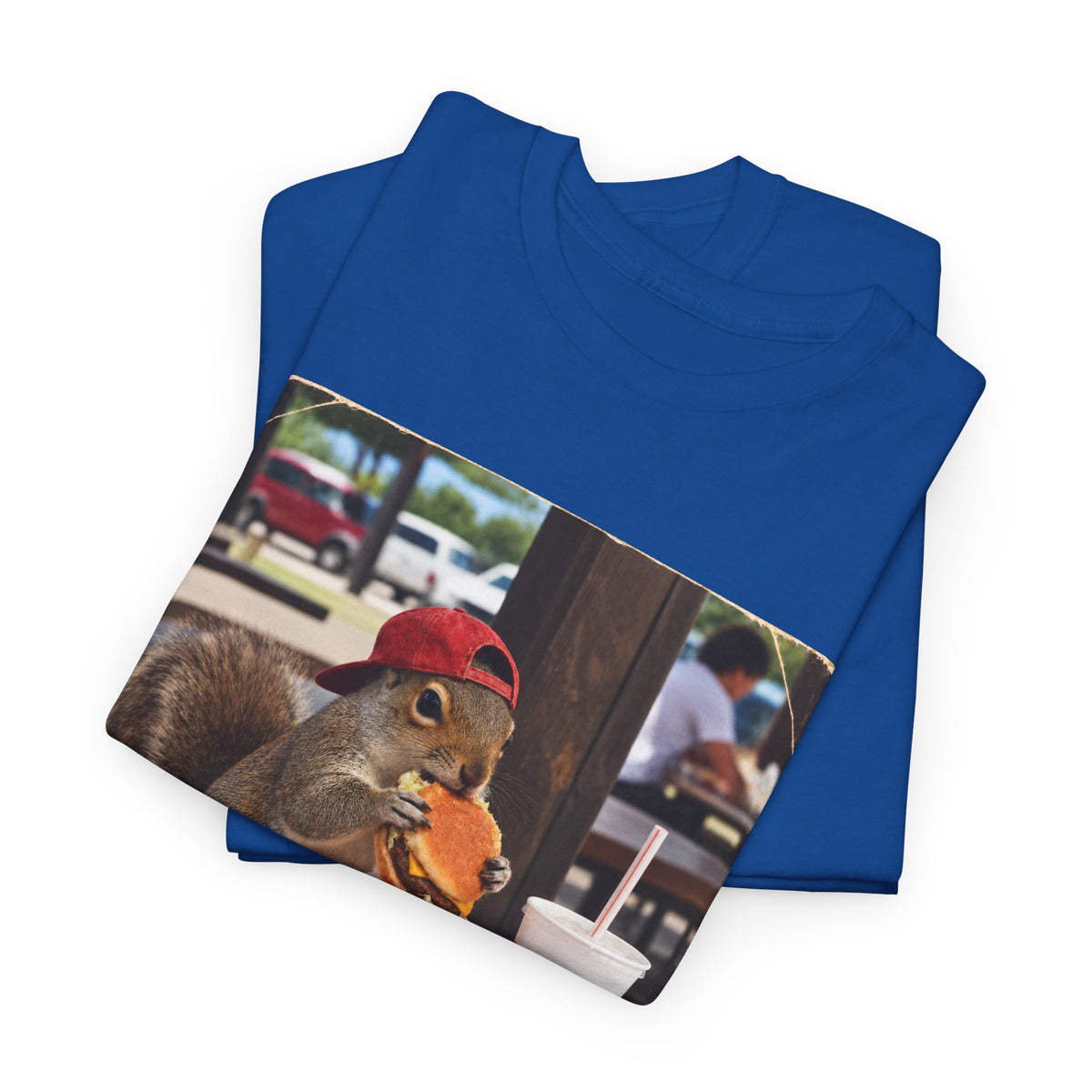 Squirrel Eating Burger T‑Shirt — Funny Animal Photo Tee
