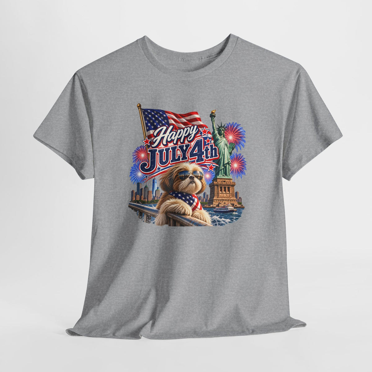 4th of July Dog T-Shirt - Happy July 4th Patriotic Fireworks Tee