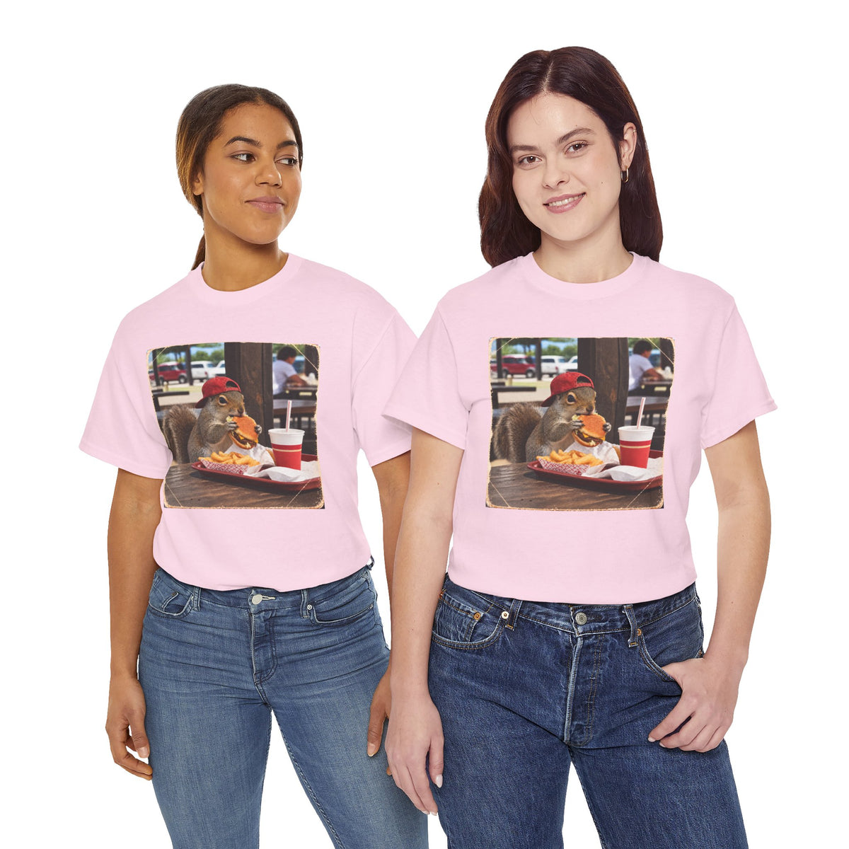 Squirrel Eating Burger T‑Shirt — Funny Animal Photo Tee