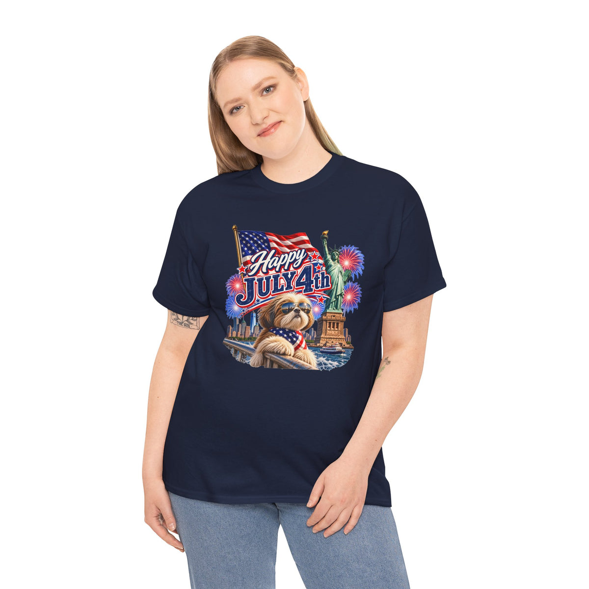 4th of July Dog T-Shirt - Happy July 4th Patriotic Fireworks Tee