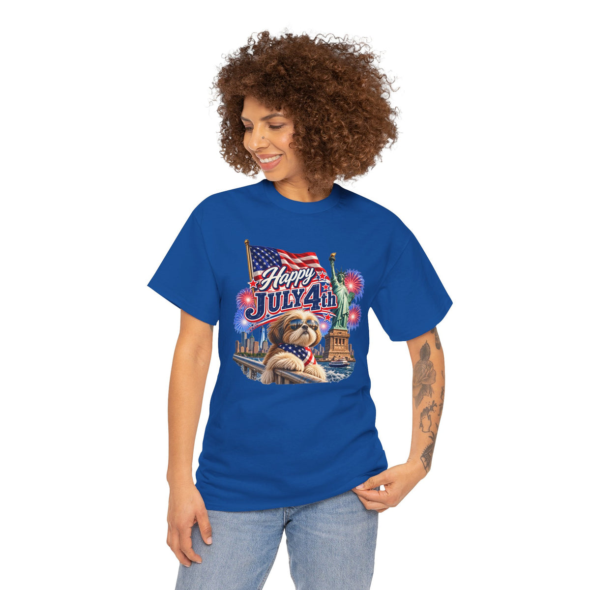 4th of July Dog T-Shirt - Happy July 4th Patriotic Fireworks Tee