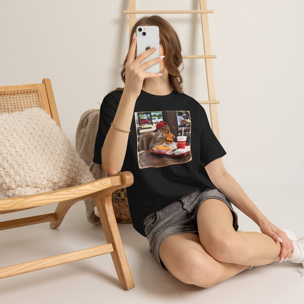 Squirrel Eating Burger T‑Shirt — Funny Animal Photo Tee