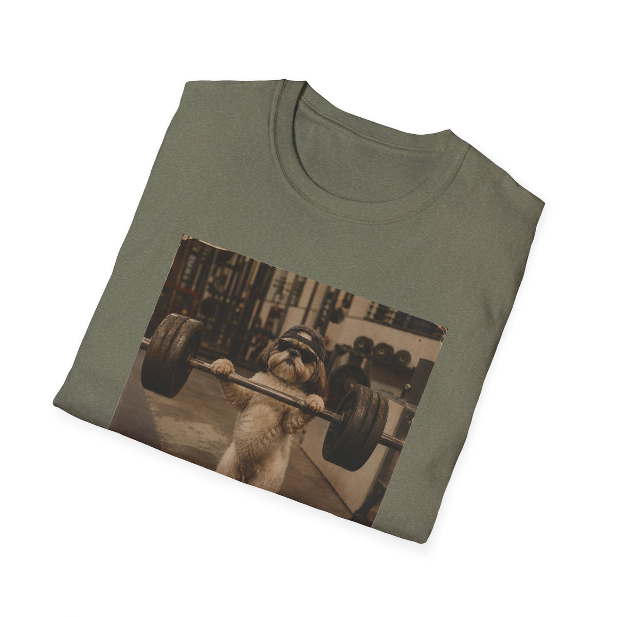Strong Dog Lifting Barbell T-Shirt | Cute Gym Animal Graphic Tee