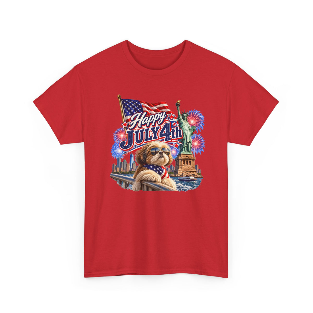4th of July Dog T-Shirt - Happy July 4th Patriotic Fireworks Tee
