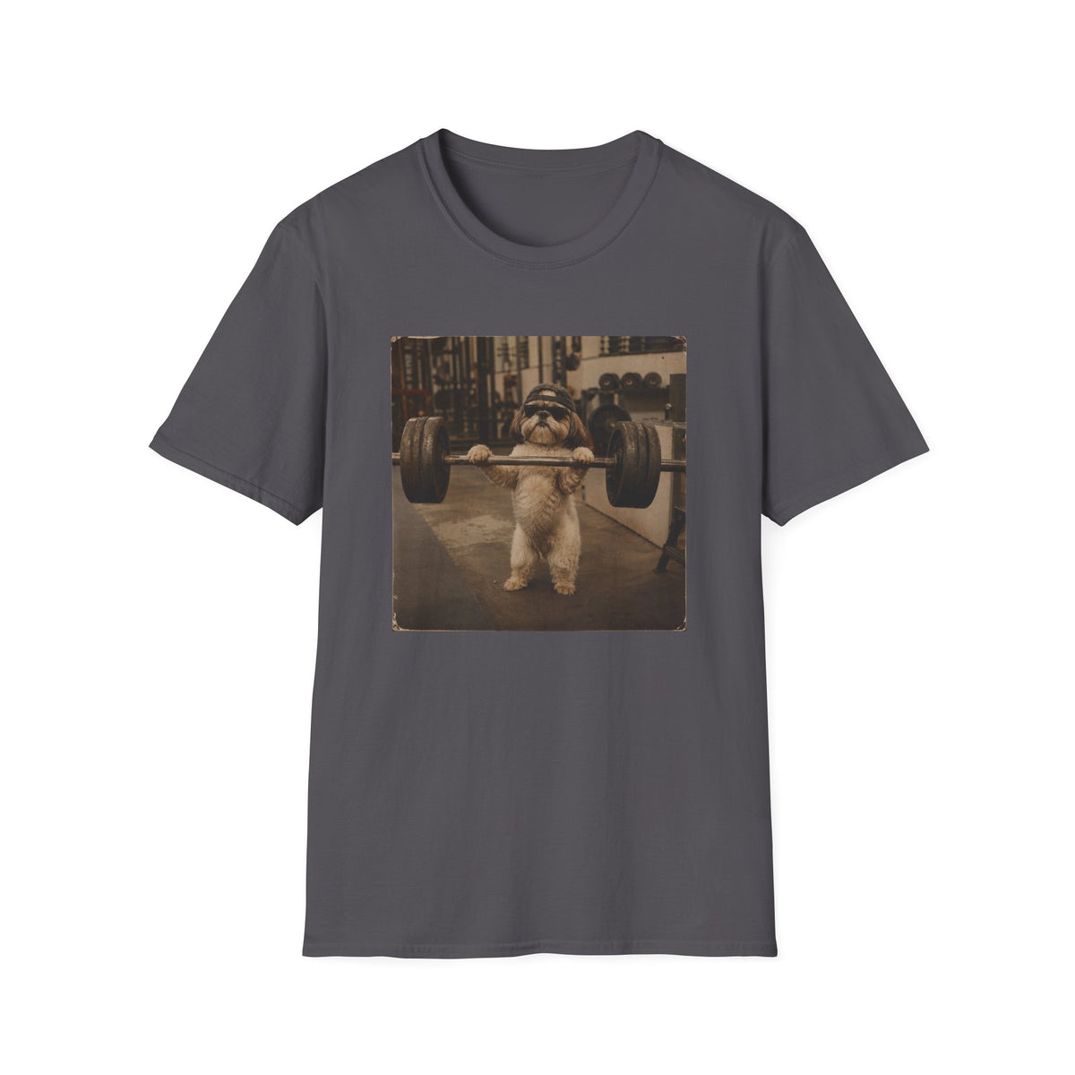 Strong Dog Lifting Barbell T-Shirt | Cute Gym Animal Graphic Tee