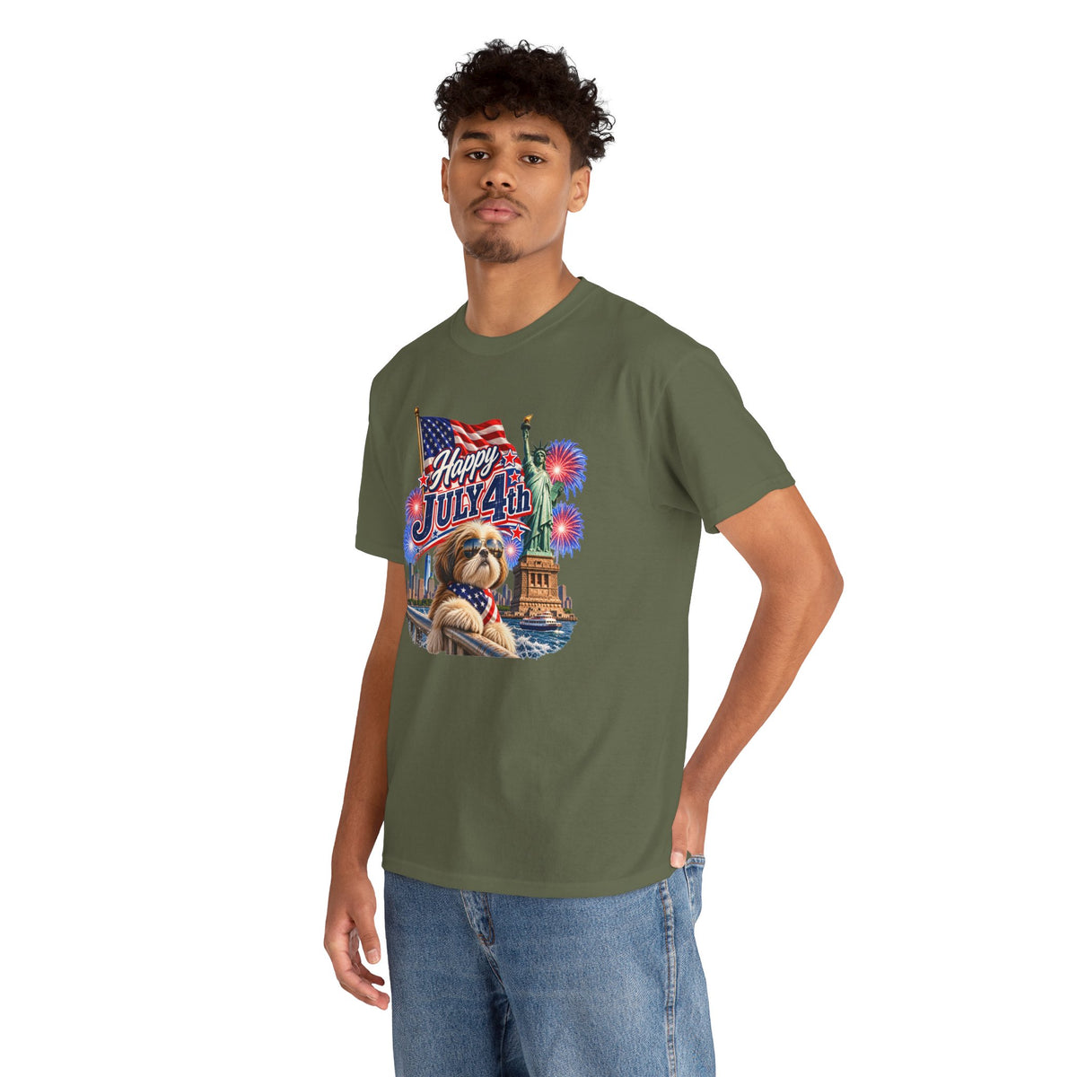 4th of July Dog T-Shirt - Happy July 4th Patriotic Fireworks Tee