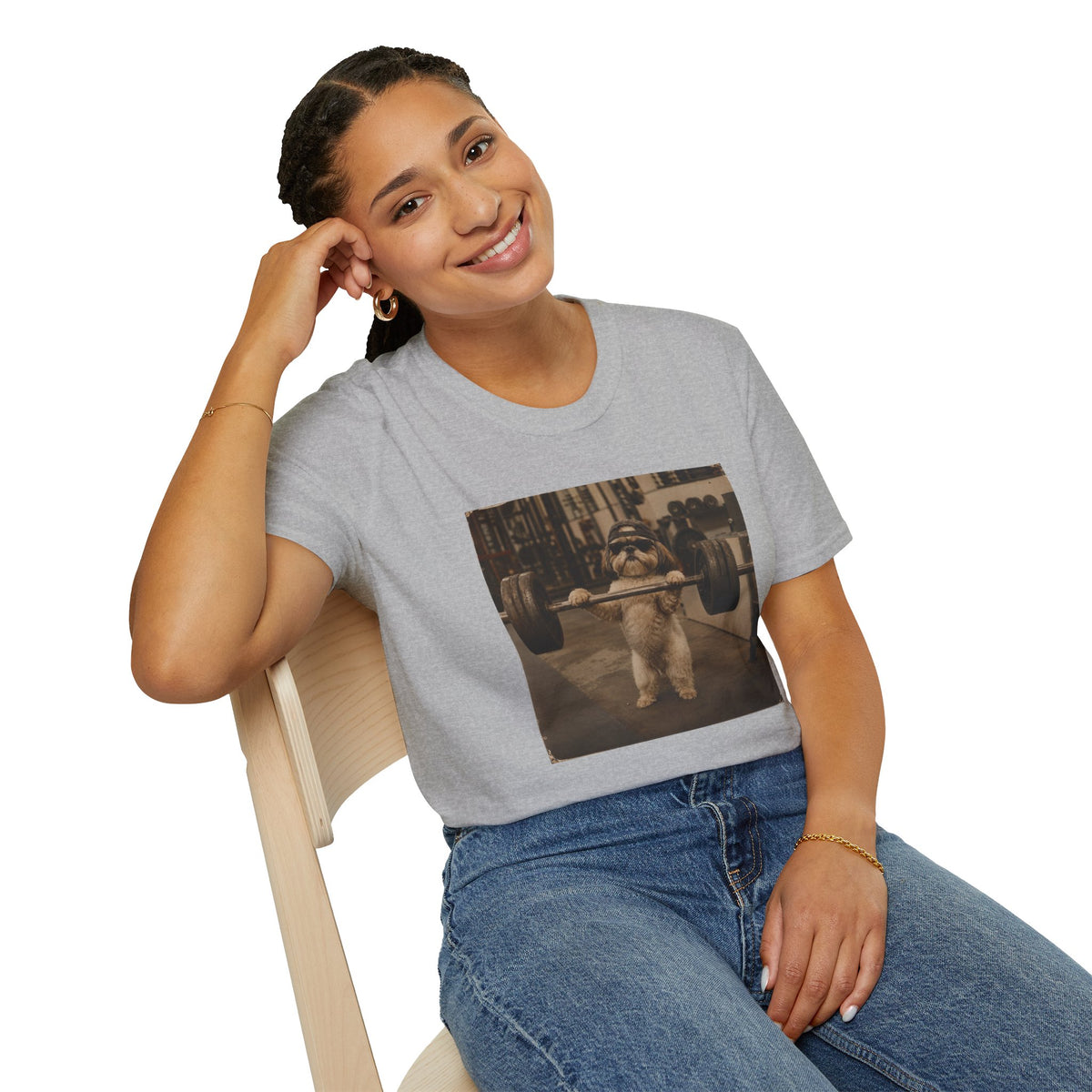 Strong Dog Lifting Barbell T-Shirt | Cute Gym Animal Graphic Tee