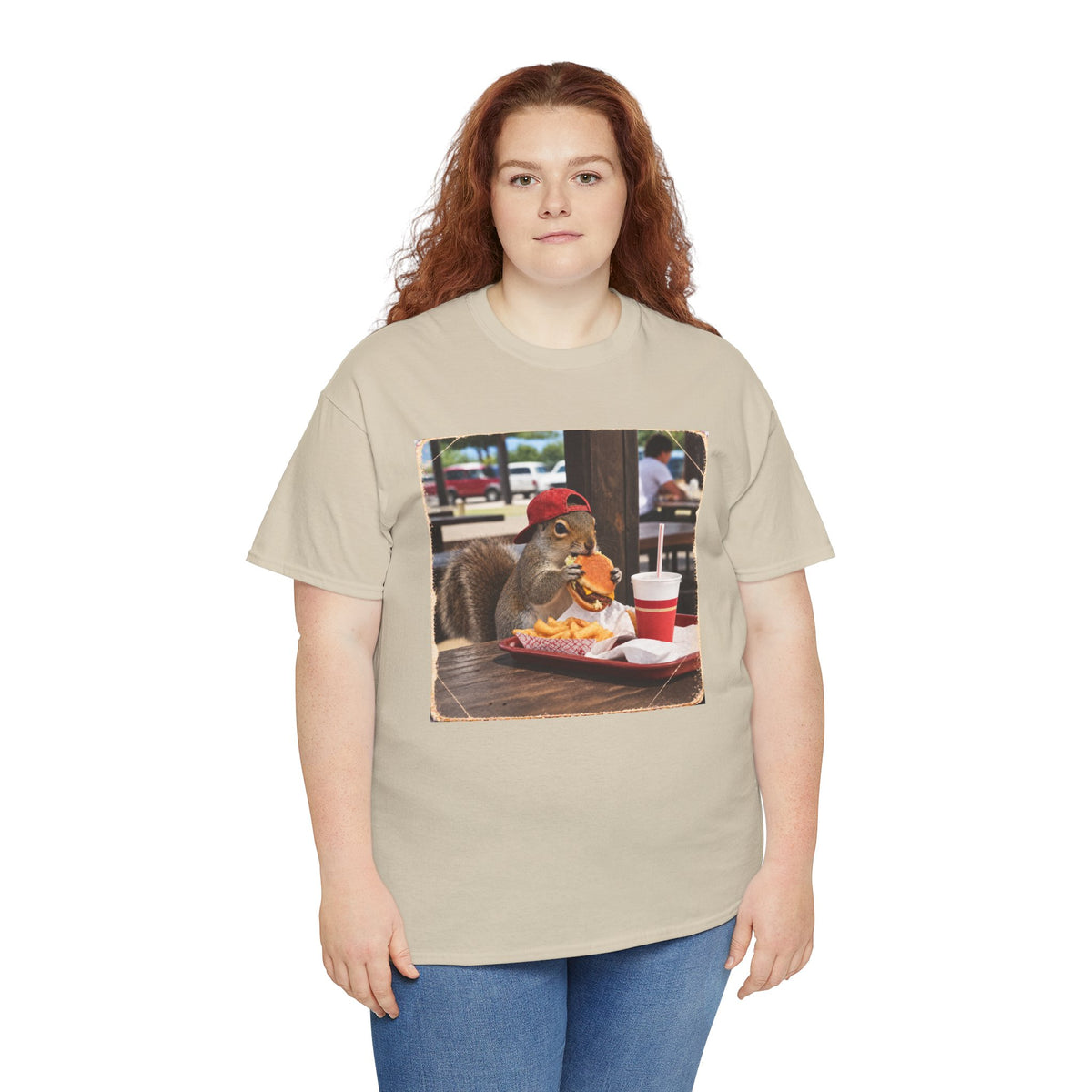 Squirrel Eating Burger T‑Shirt — Funny Animal Photo Tee
