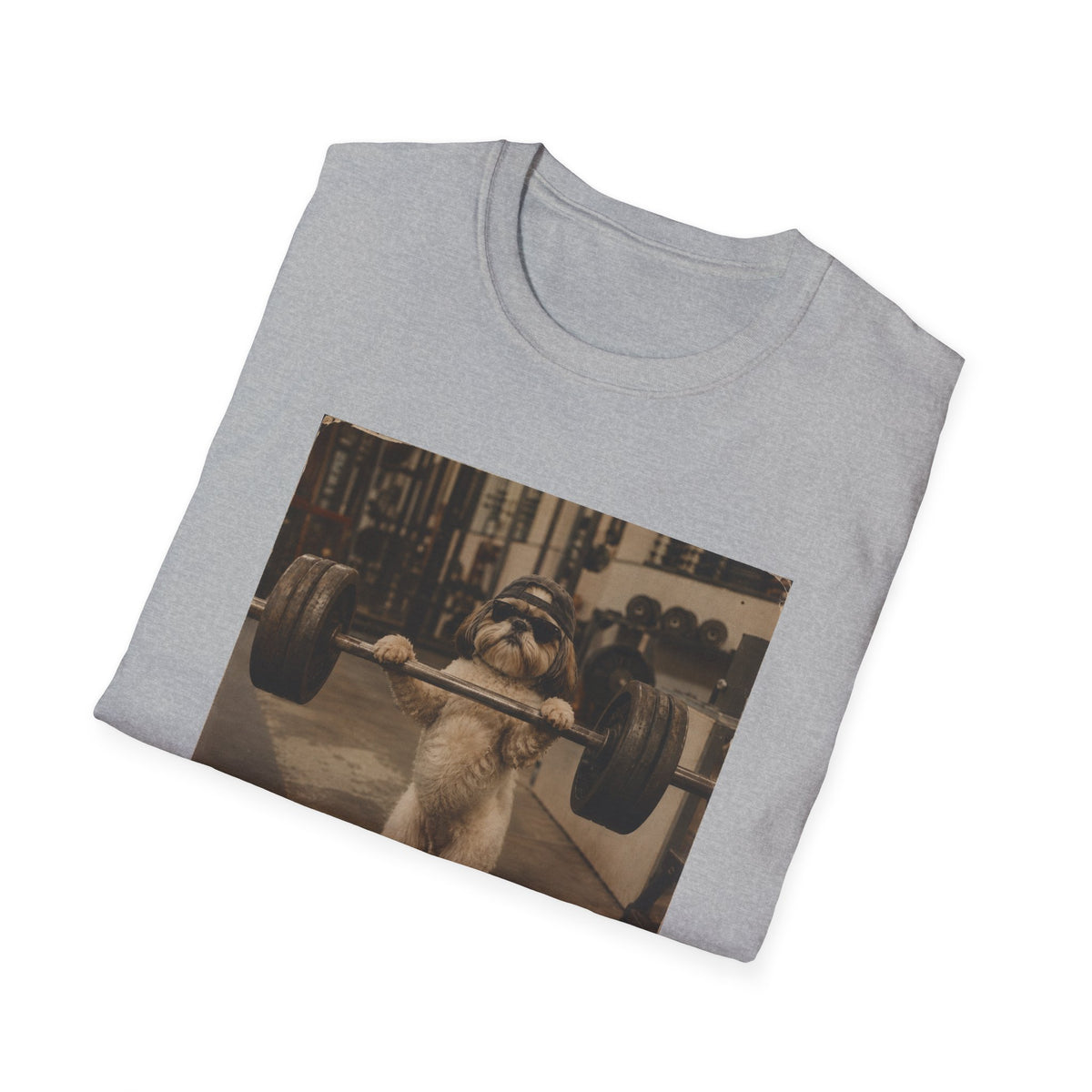 Strong Dog Lifting Barbell T-Shirt | Cute Gym Animal Graphic Tee