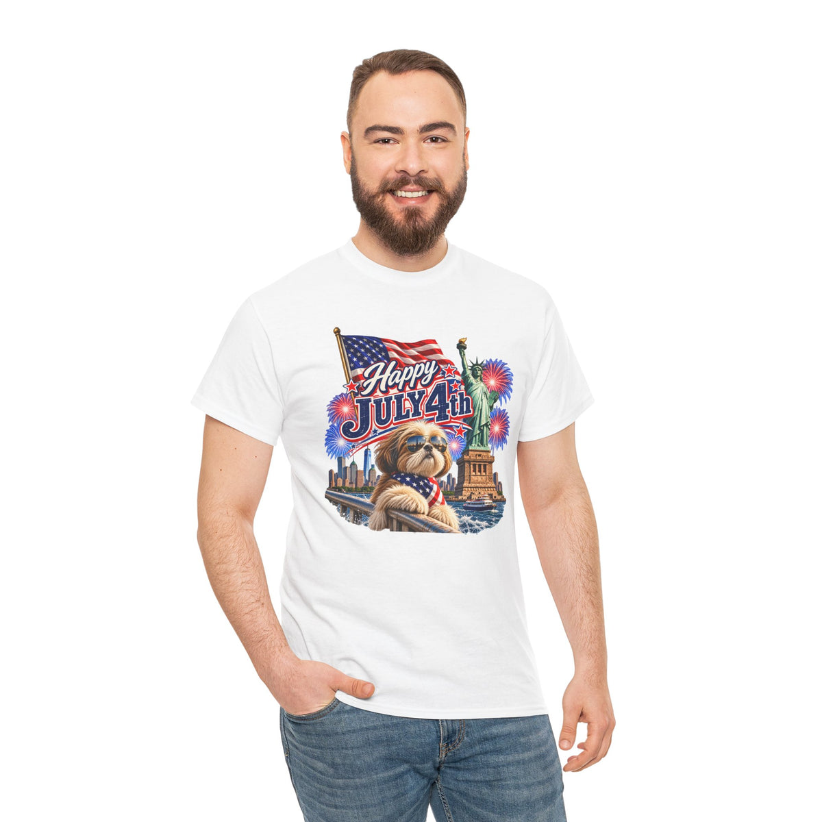 4th of July Dog T-Shirt - Happy July 4th Patriotic Fireworks Tee