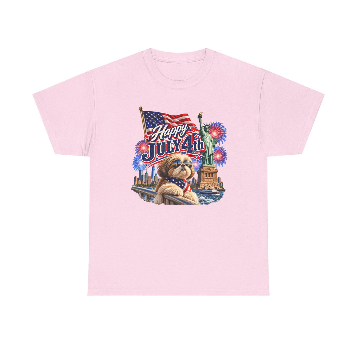 4th of July Dog T-Shirt - Happy July 4th Patriotic Fireworks Tee