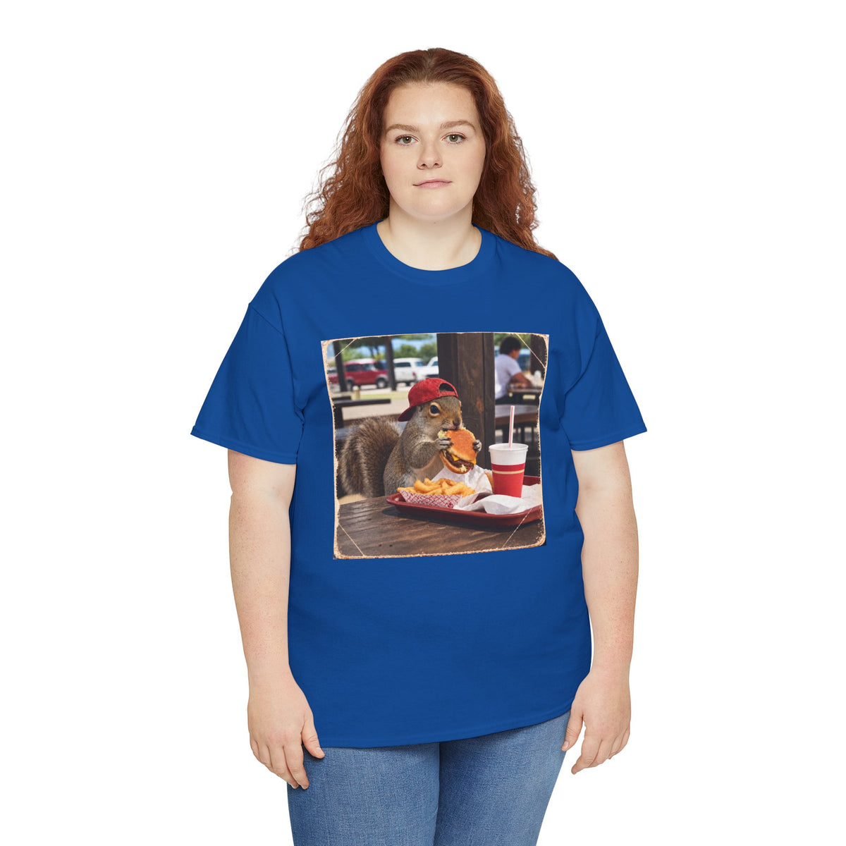 Squirrel Eating Burger T‑Shirt — Funny Animal Photo Tee