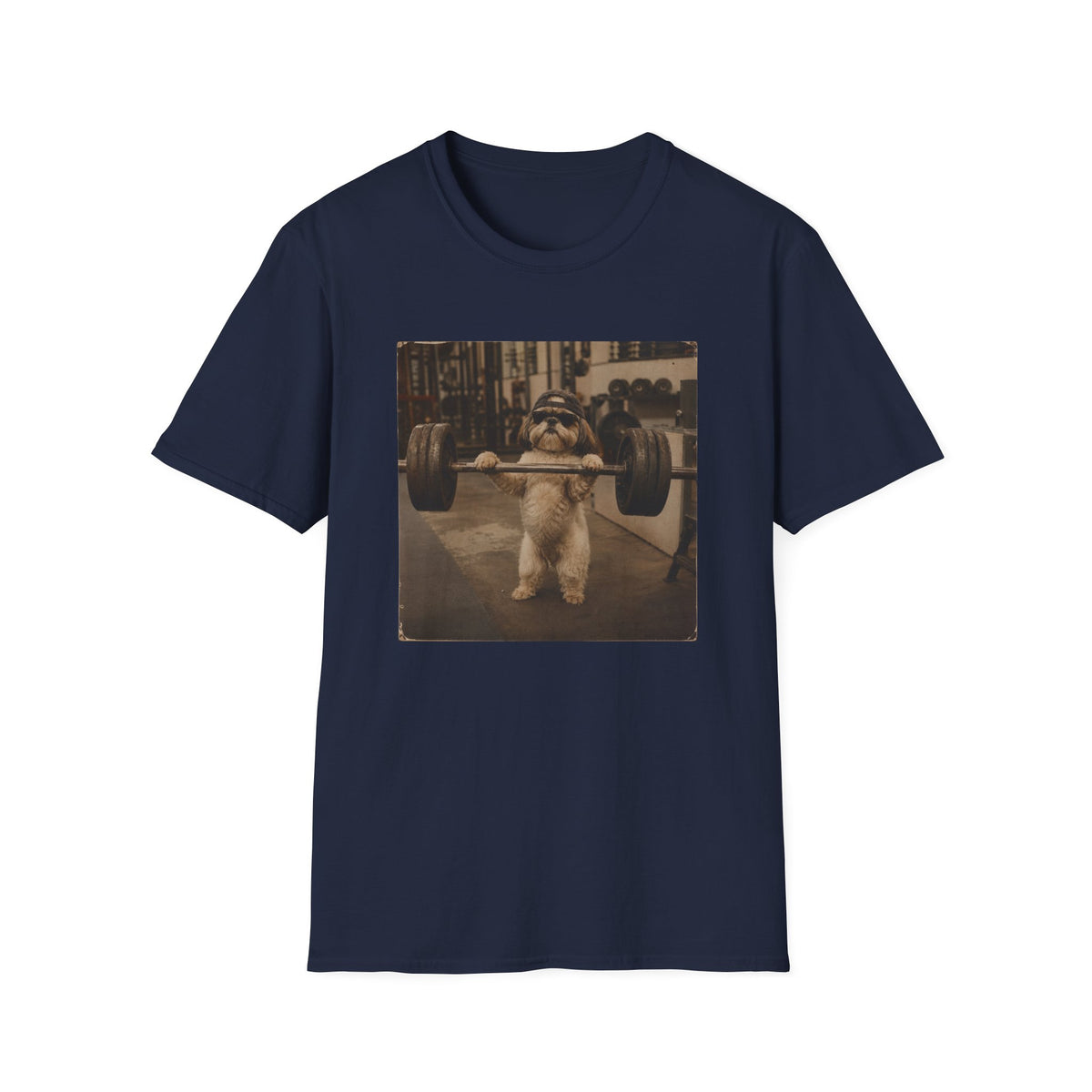 Strong Dog Lifting Barbell T-Shirt | Cute Gym Animal Graphic Tee