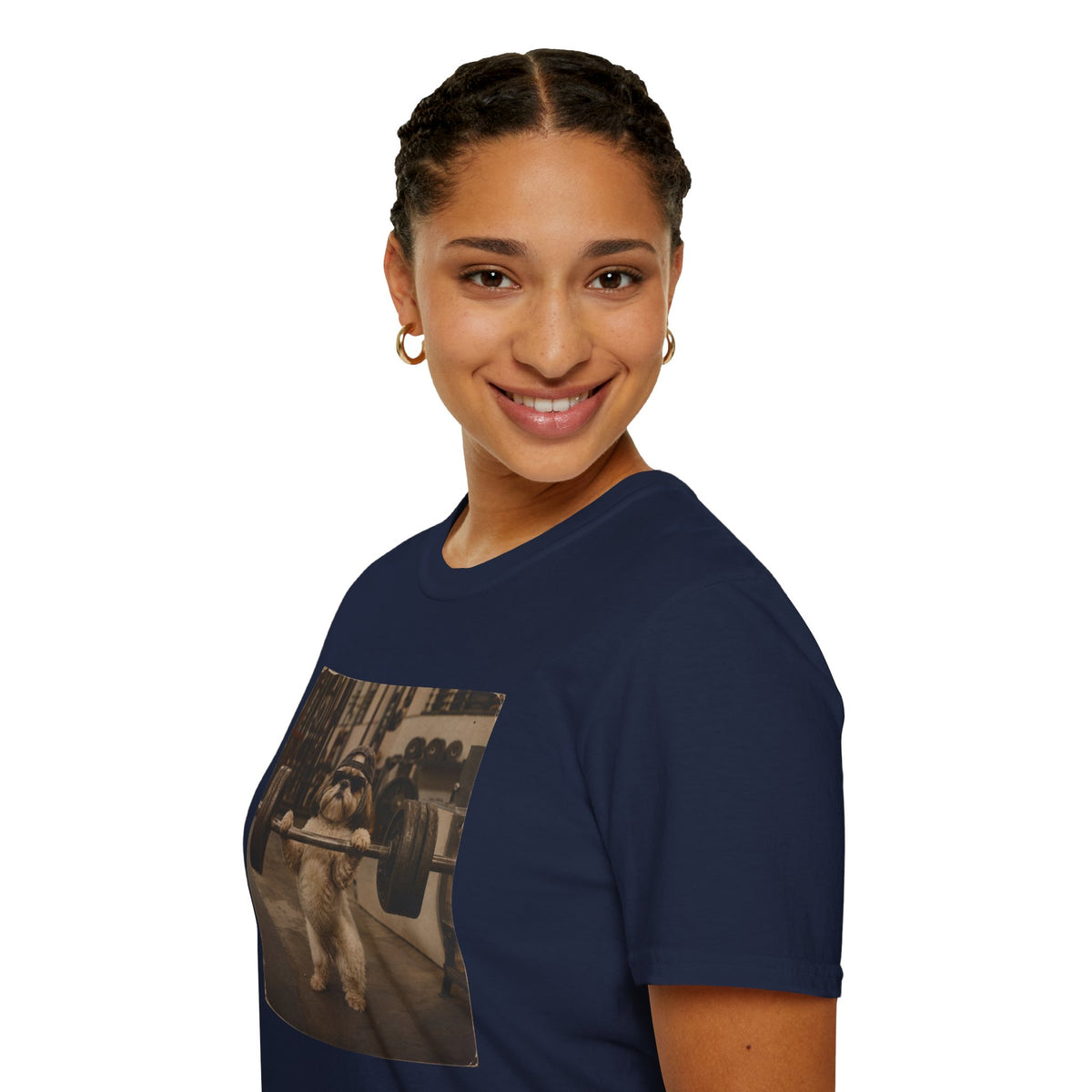 Strong Dog Lifting Barbell T-Shirt | Cute Gym Animal Graphic Tee