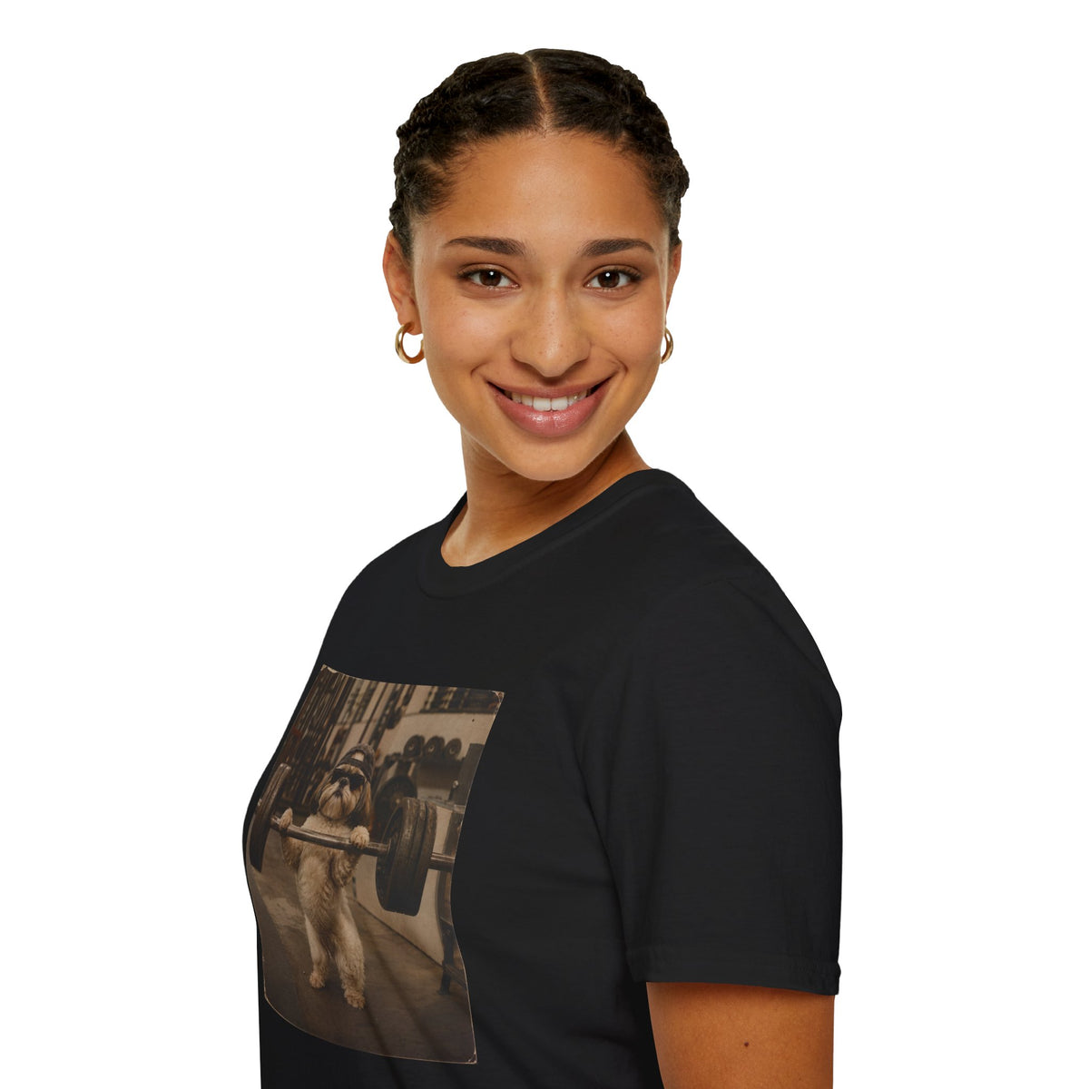 Strong Dog Lifting Barbell T-Shirt | Cute Gym Animal Graphic Tee