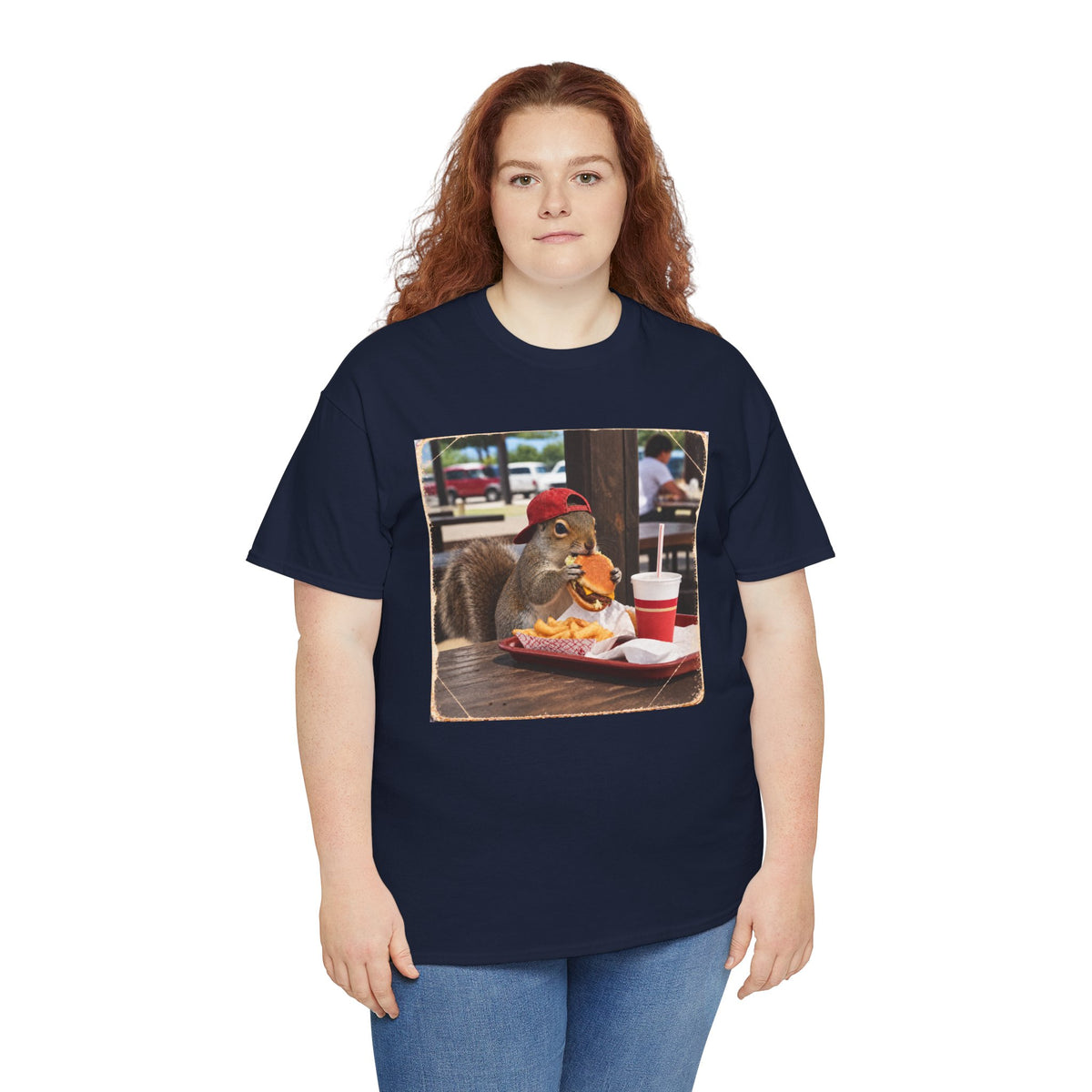 Squirrel Eating Burger T‑Shirt — Funny Animal Photo Tee