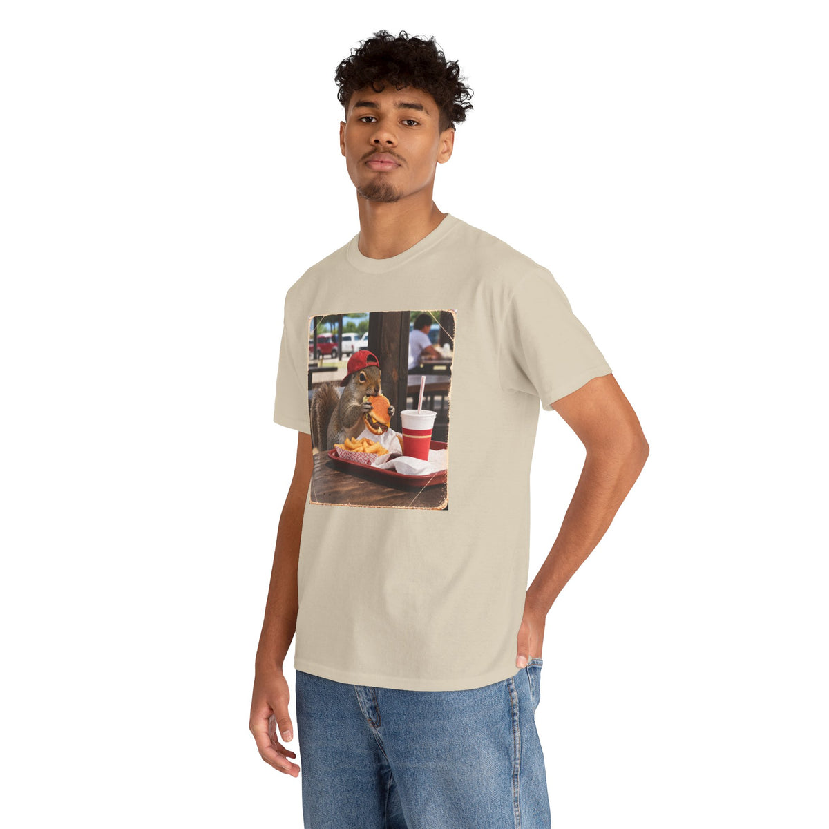 Squirrel Eating Burger T‑Shirt — Funny Animal Photo Tee