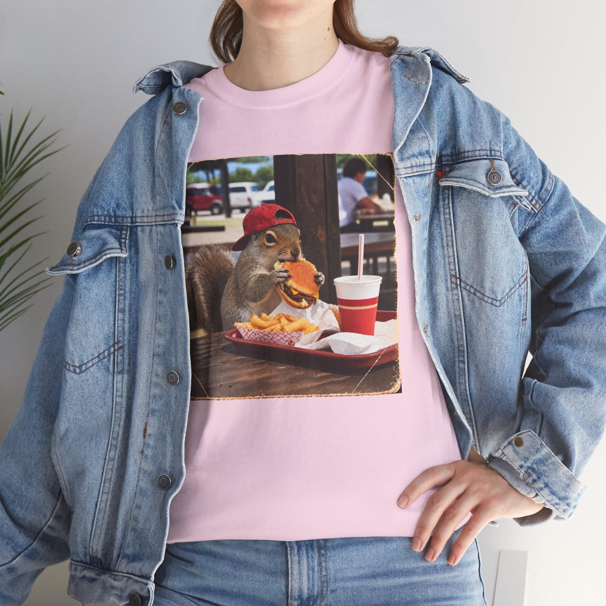 Squirrel Eating Burger T‑Shirt — Funny Animal Photo Tee