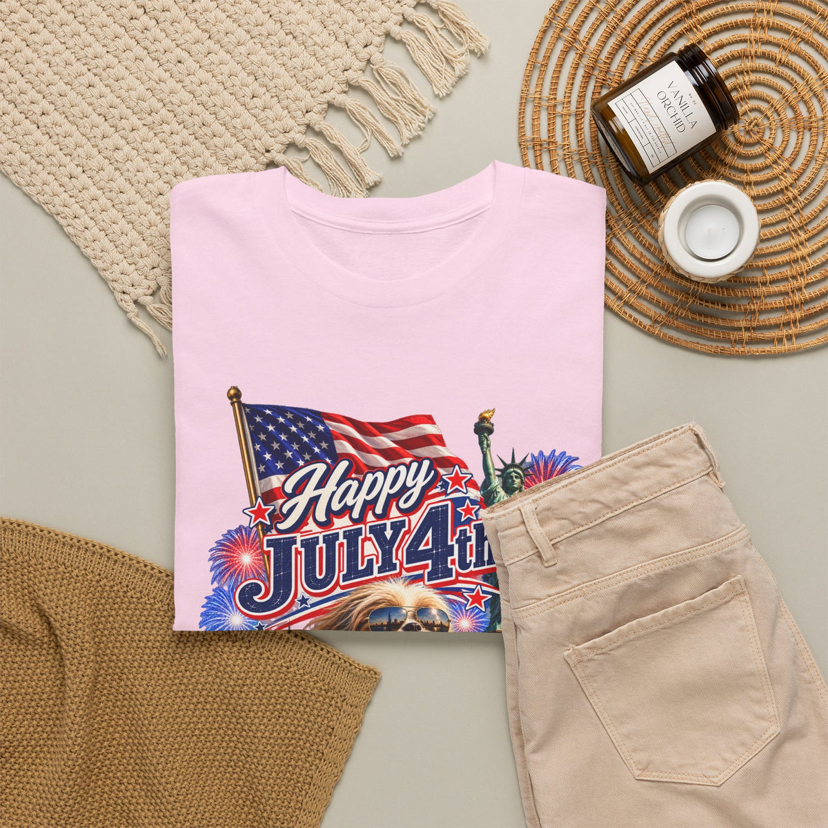 4th of July Dog T-Shirt - Happy July 4th Patriotic Fireworks Tee
