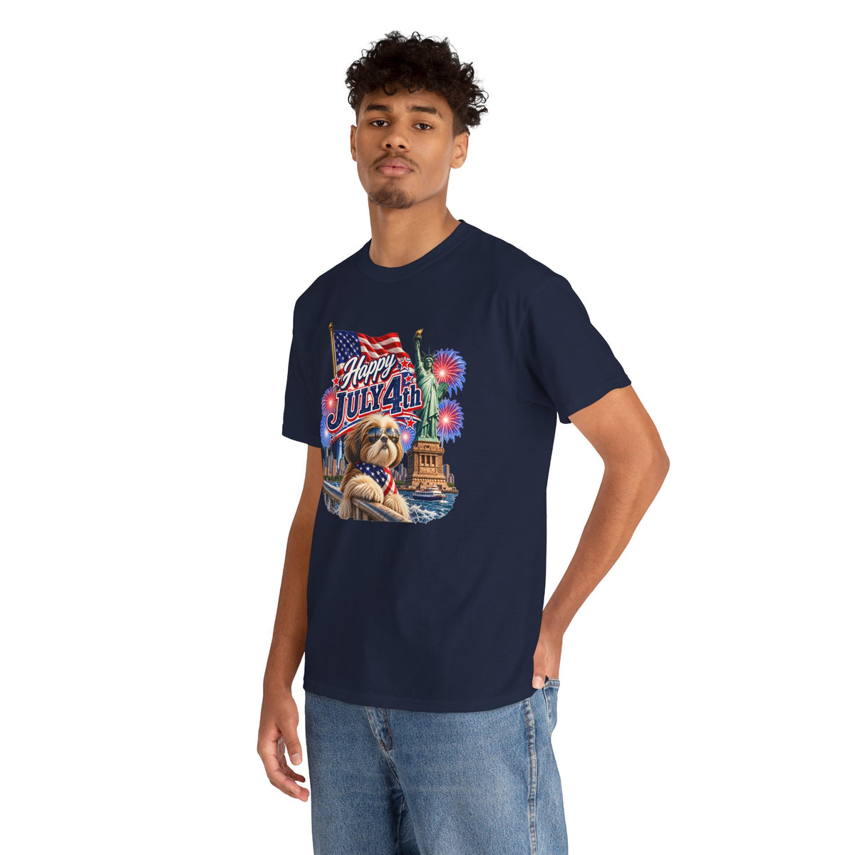 4th of July Dog T-Shirt - Happy July 4th Patriotic Fireworks Tee