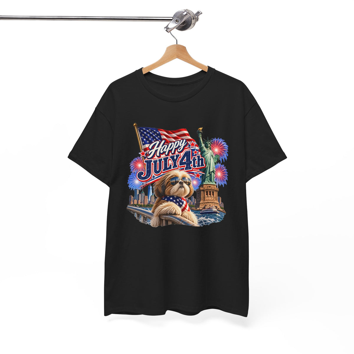 4th of July Dog T-Shirt - Happy July 4th Patriotic Fireworks Tee