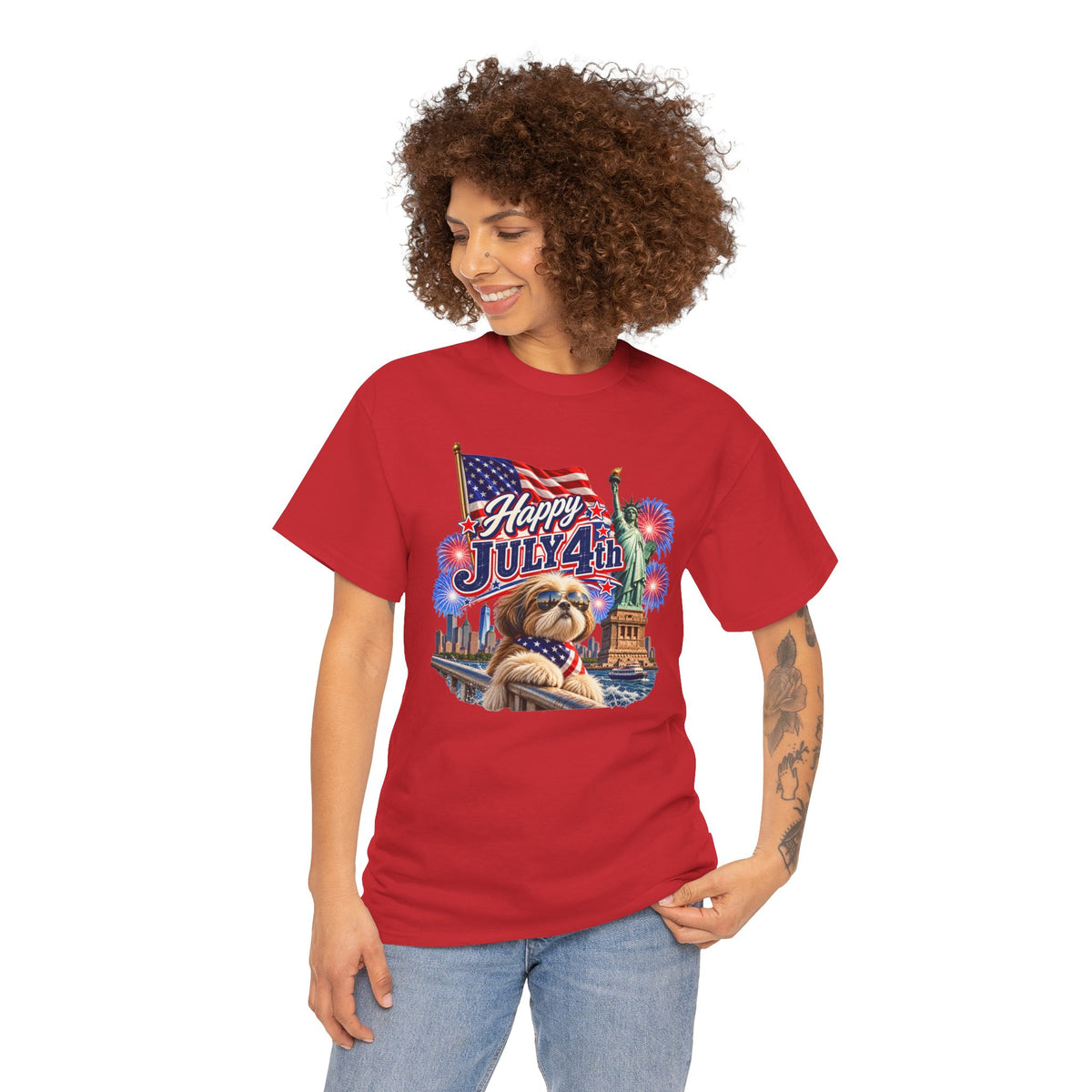 4th of July Dog T-Shirt - Happy July 4th Patriotic Fireworks Tee