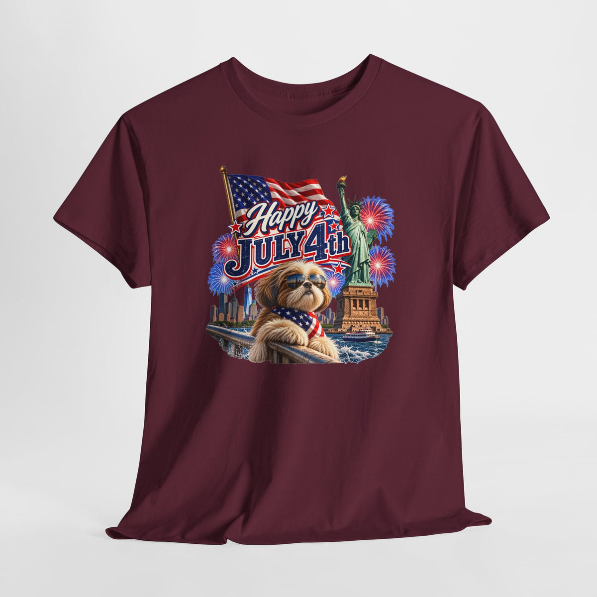 4th of July Dog T-Shirt - Happy July 4th Patriotic Fireworks Tee
