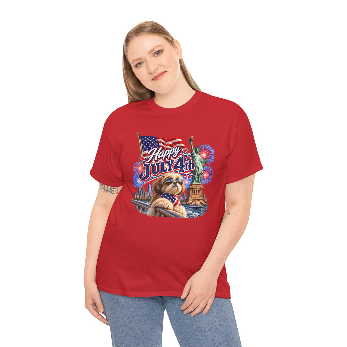 4th of July Dog T-Shirt - Happy July 4th Patriotic Fireworks Tee