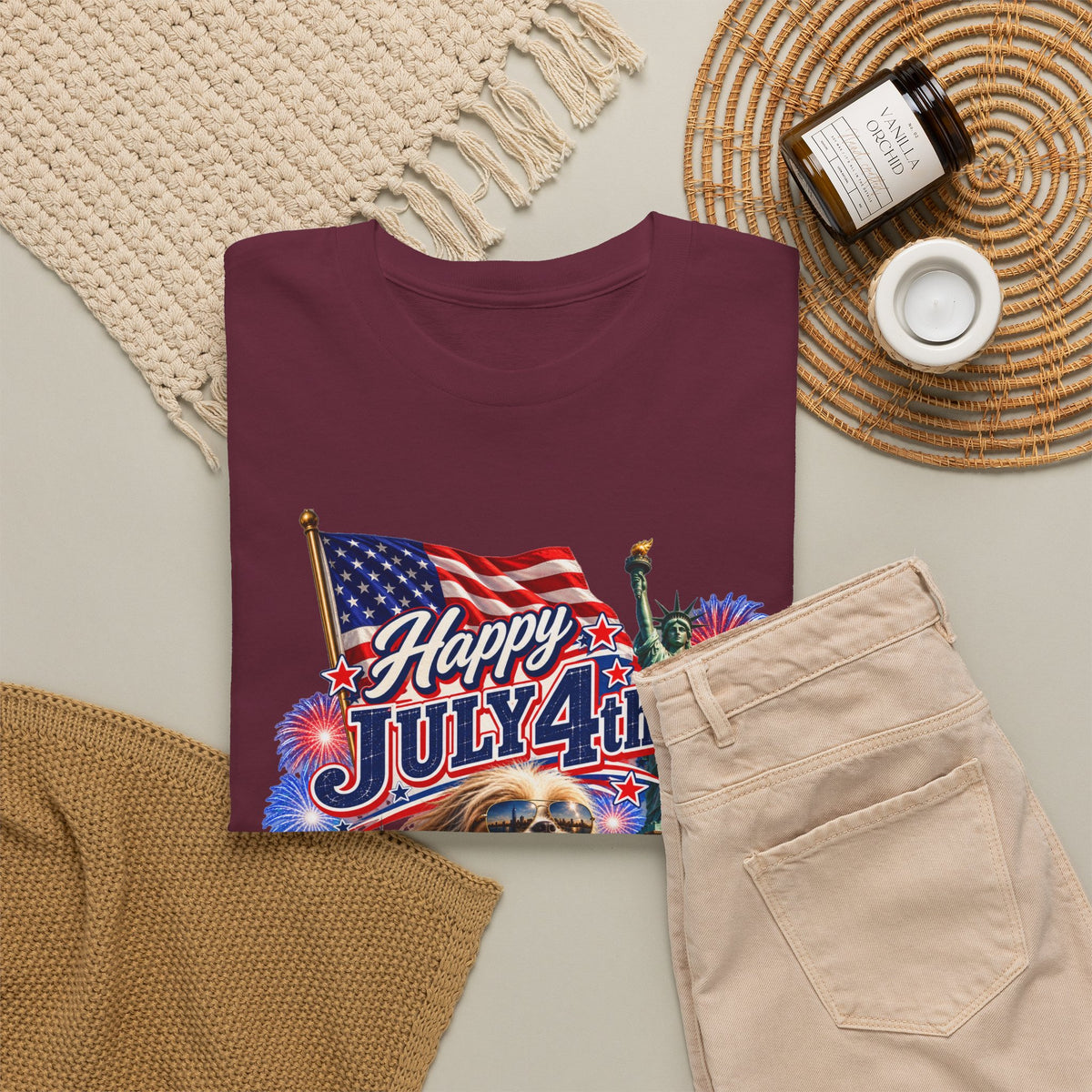 4th of July Dog T-Shirt - Happy July 4th Patriotic Fireworks Tee