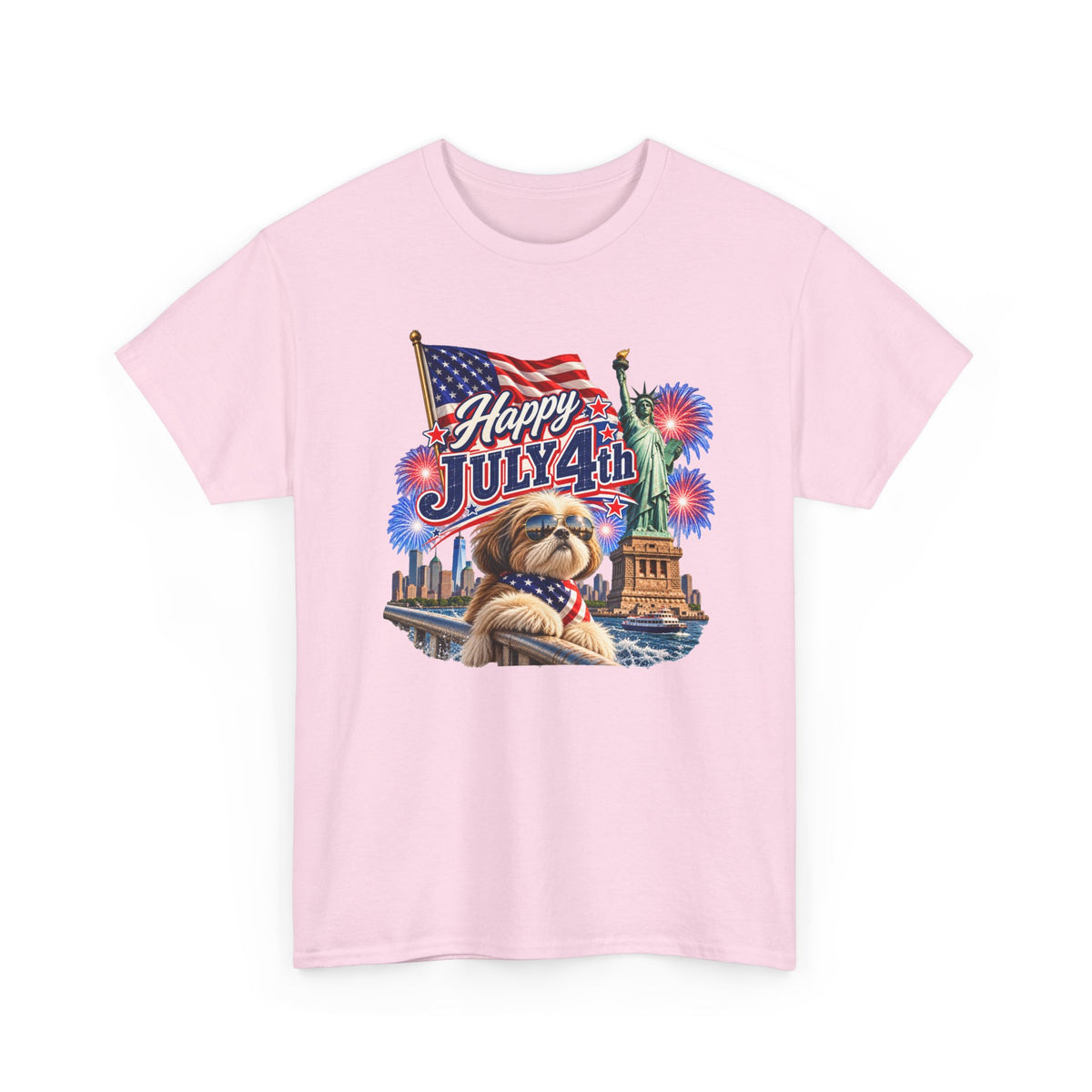 4th of July Dog T-Shirt - Happy July 4th Patriotic Fireworks Tee