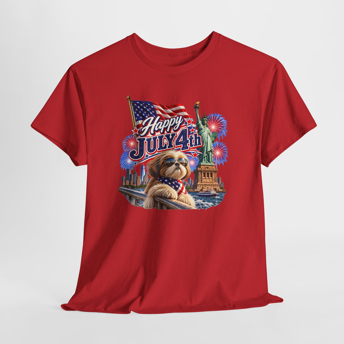4th of July Dog T-Shirt - Happy July 4th Patriotic Fireworks Tee