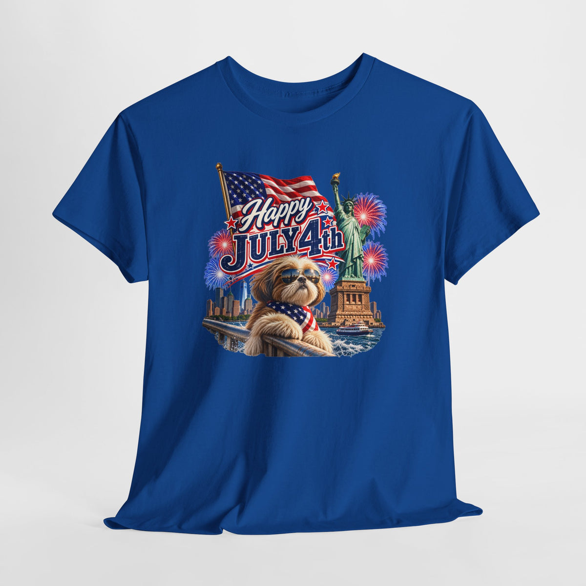 4th of July Dog T-Shirt - Happy July 4th Patriotic Fireworks Tee