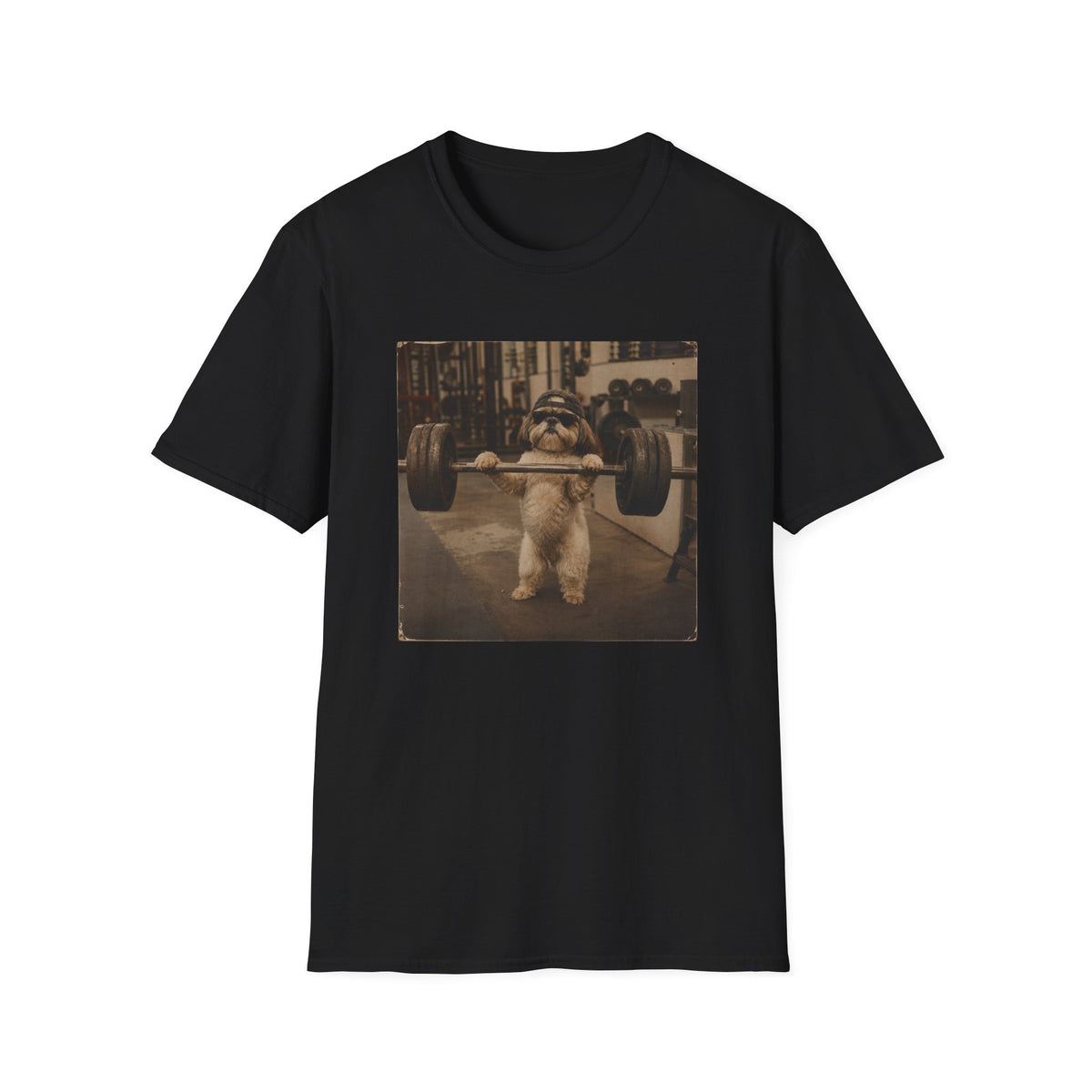 Strong Dog Lifting Barbell T-Shirt | Cute Gym Animal Graphic Tee