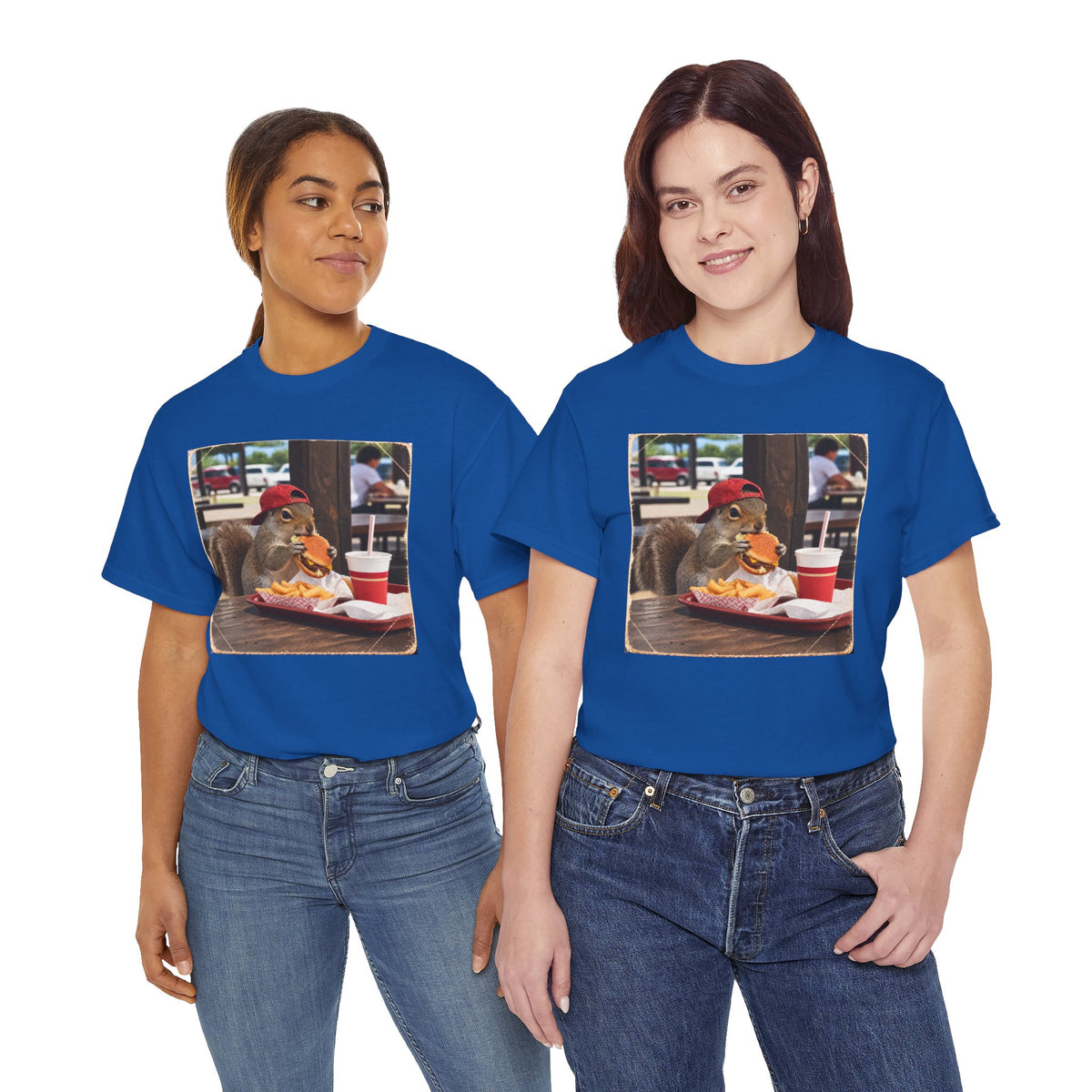 Squirrel Eating Burger T‑Shirt — Funny Animal Photo Tee