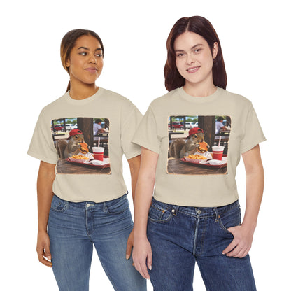 Squirrel Eating Burger T‑Shirt — Funny Animal Photo Tee