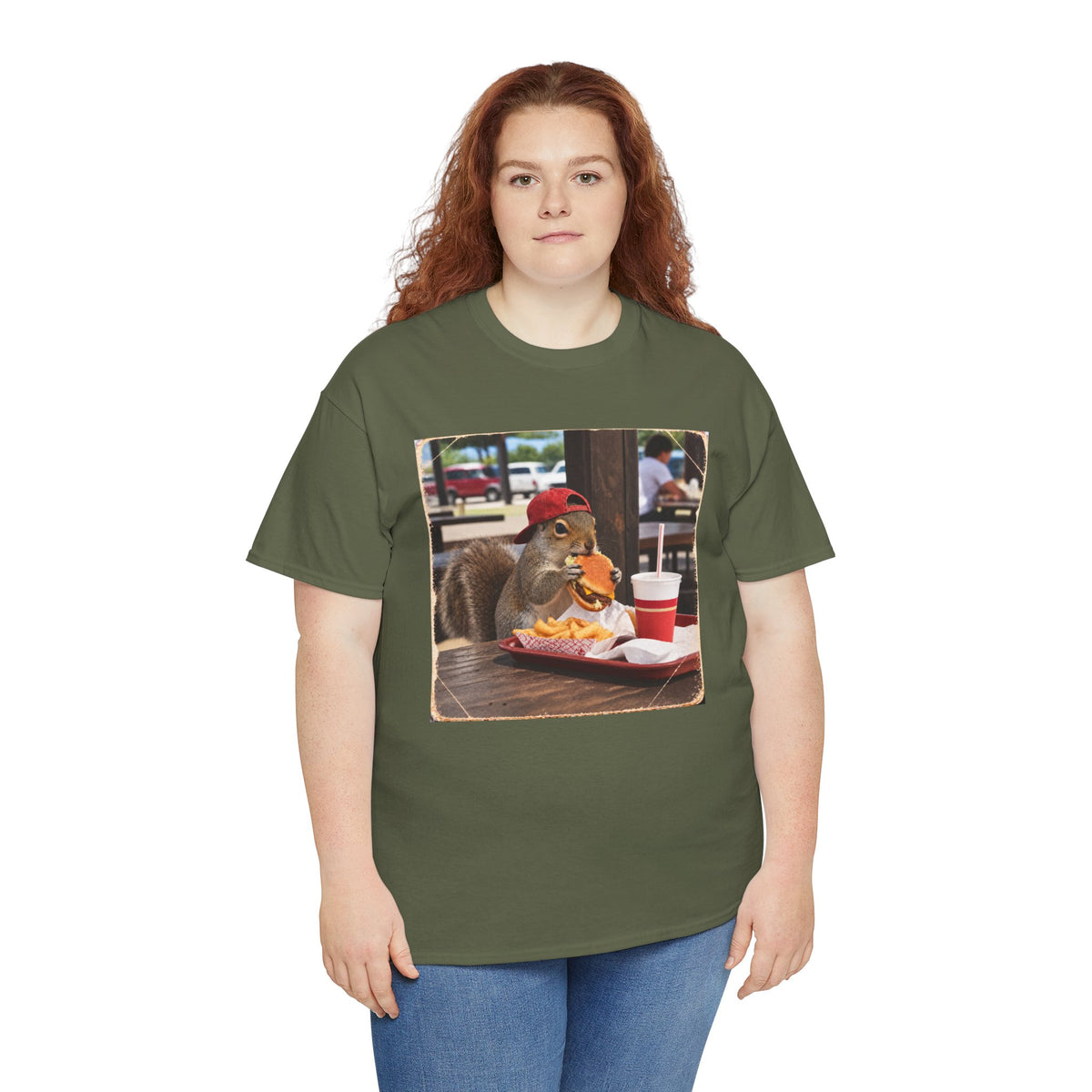 Squirrel Eating Burger T‑Shirt — Funny Animal Photo Tee