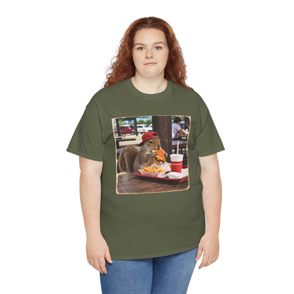 Squirrel Eating Burger T‑Shirt — Funny Animal Photo Tee